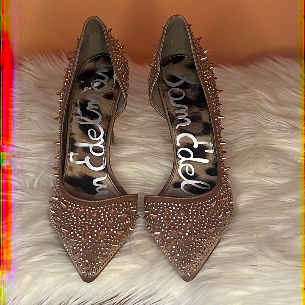 Sam Edelman spikes and sparkles pointed toe pumps